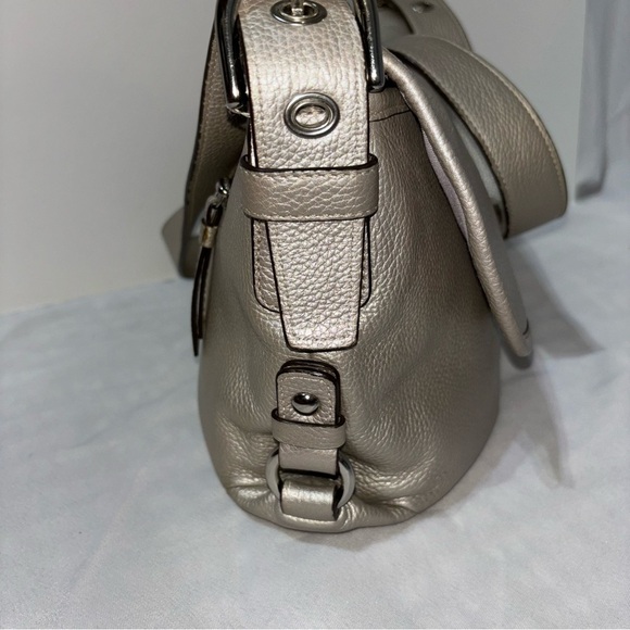 COACH Legacy Duffle Bag, Pebbled Leather, Turn-lock flap front, Silver Metallic - Picture 6 of 10